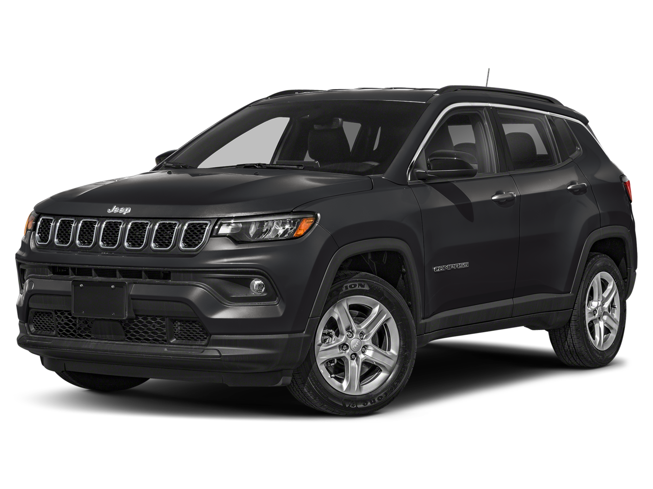2024 Jeep Compass Latitude in Diamond Black Crystal Pearlcoat — front three-quarter view