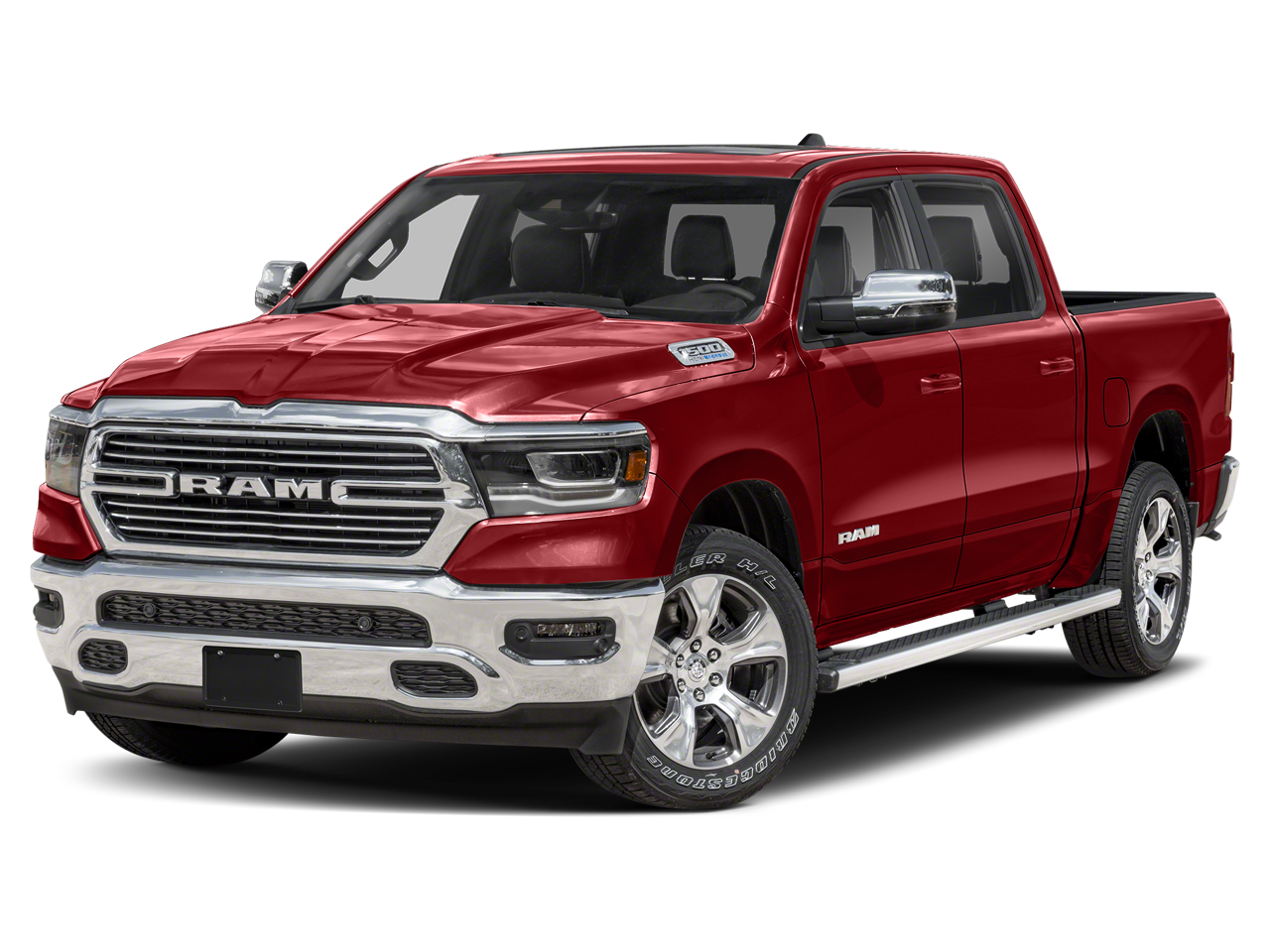 2024 RAM 1500 Laramie in Flame Red Clearcoat — front three-quarter view