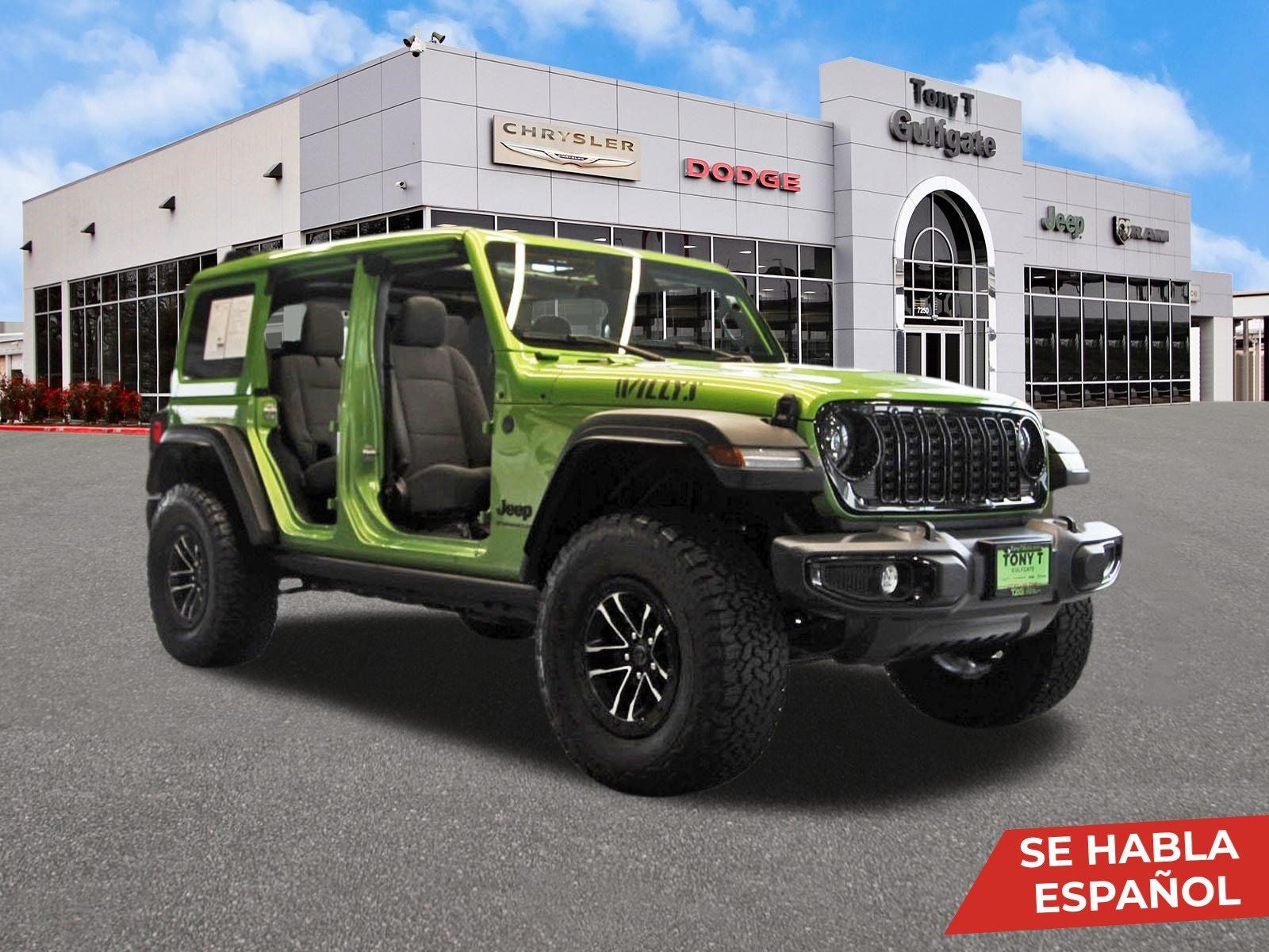 2025 Jeep Wrangler Willys 4 Door 4x4 in Mojito Clearcoat — front three-quarter view