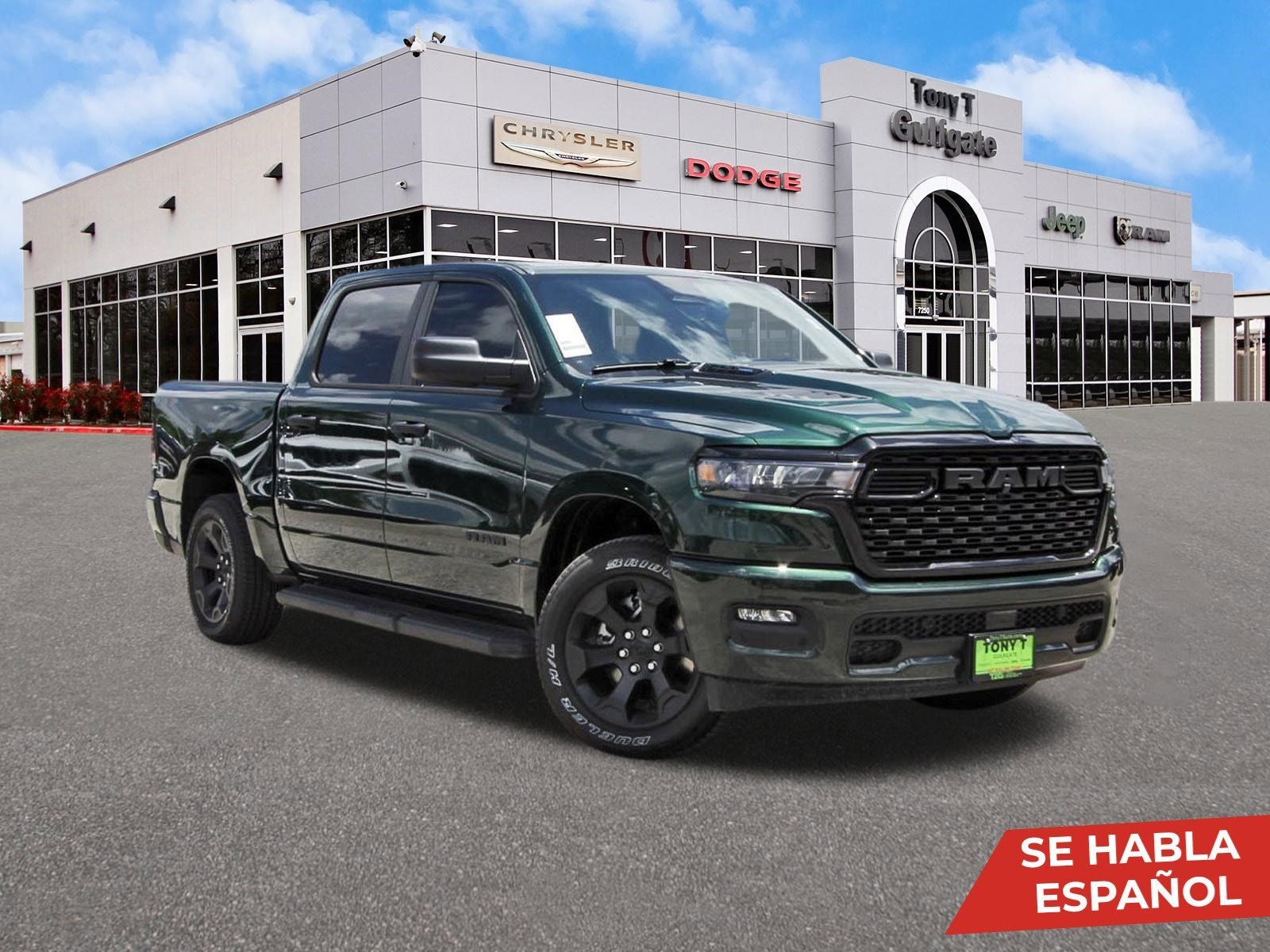 2026 RAM 1500 Express 4x4 Crew Cab 5'7" Box in Serrano Green Metallic — front three-quarter view