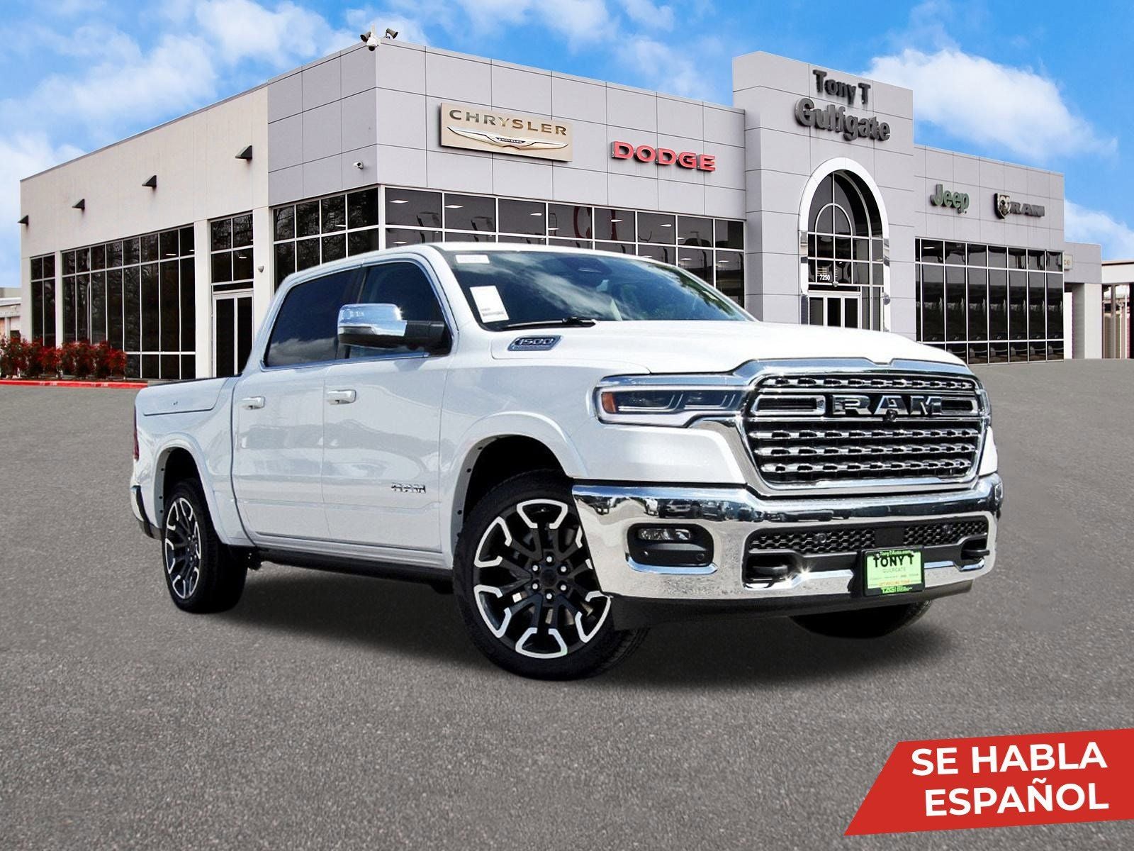 2026 RAM 1500 Limited Longhorn 4x4 Crew Cab 5'7" Box in Ivory White Tri-Coat Pearlcoat — front three-quarter view