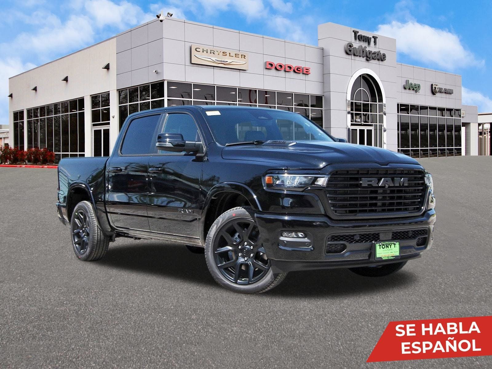 2026 RAM 1500 Laramie 4x4 Crew Cab 5'7" Box in Diamond Black Crystal Pearlcoat — front three-quarter view