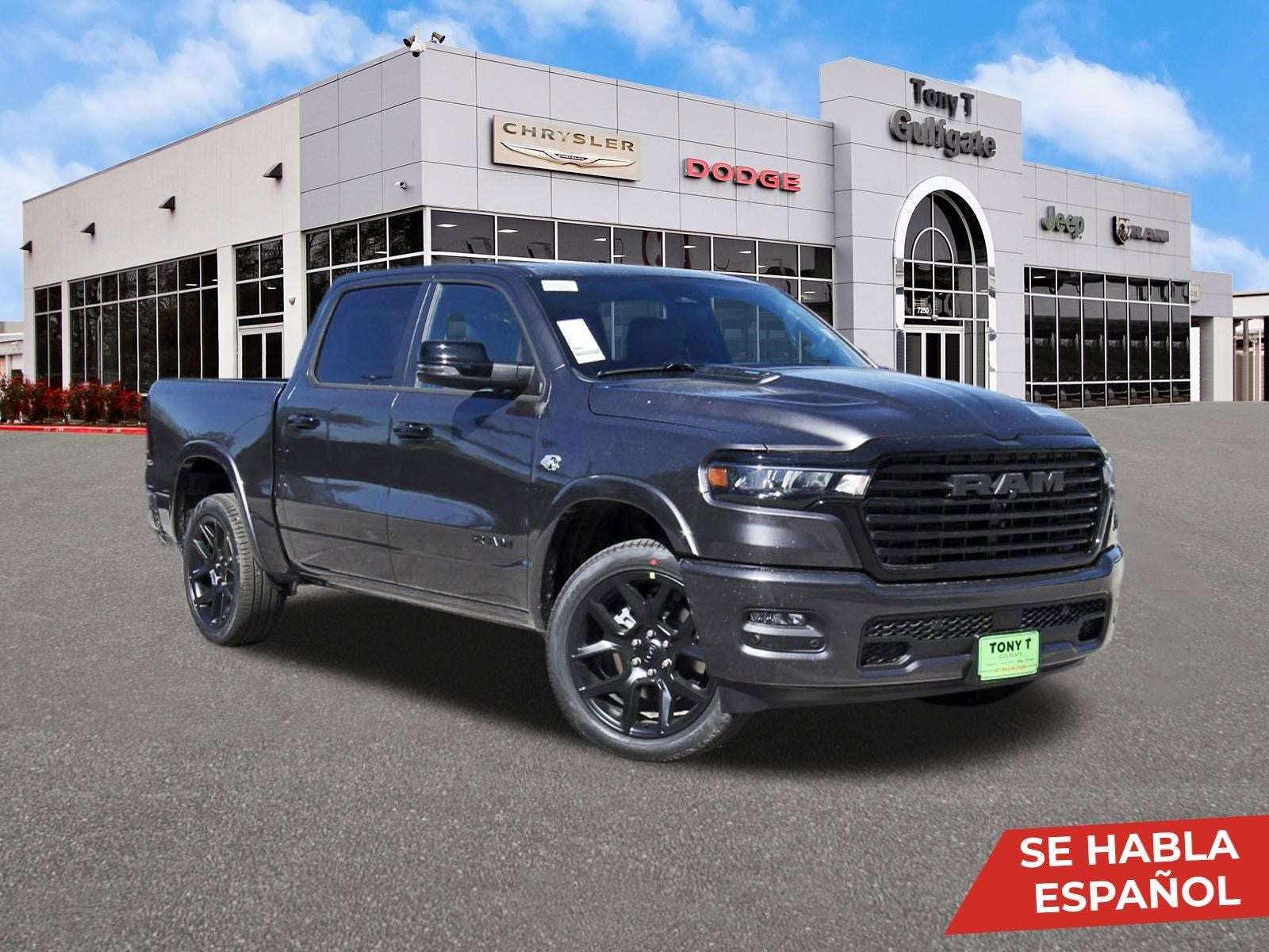 2026 RAM 1500 Laramie 4x4 Crew Cab 5'7" Box in Granite Crystal Metallic Clearcoat — front three-quarter view