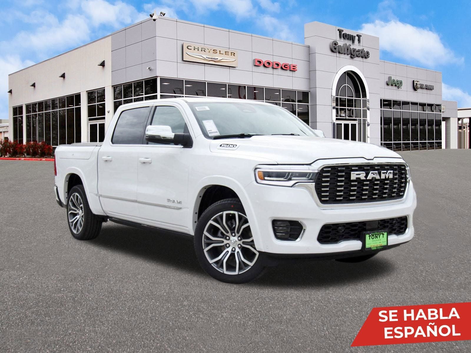 2026 RAM 1500 Tungsten 4x4 Crew Cab 5'7" Box in Ivory White Tri-Coat Pearlcoat — front three-quarter view