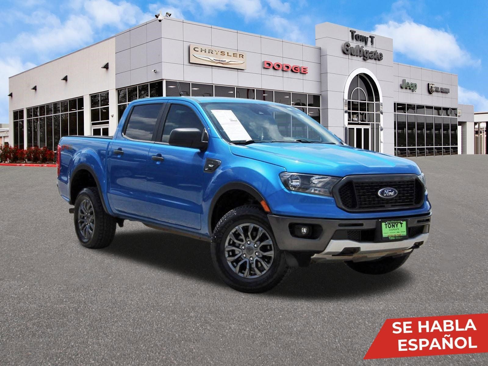 2021 Ford Ranger XLT in Blue Metallic — front three-quarter view