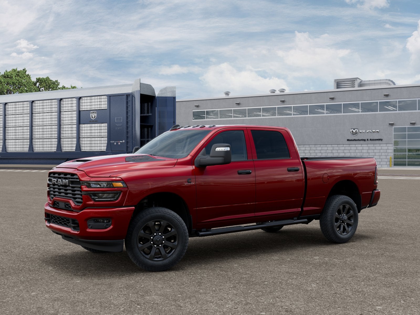 2026 RAM 2500 Black Express 4x4 Crew Cab 6'4" Box in Molten Red Pearlcoat — front three-quarter view