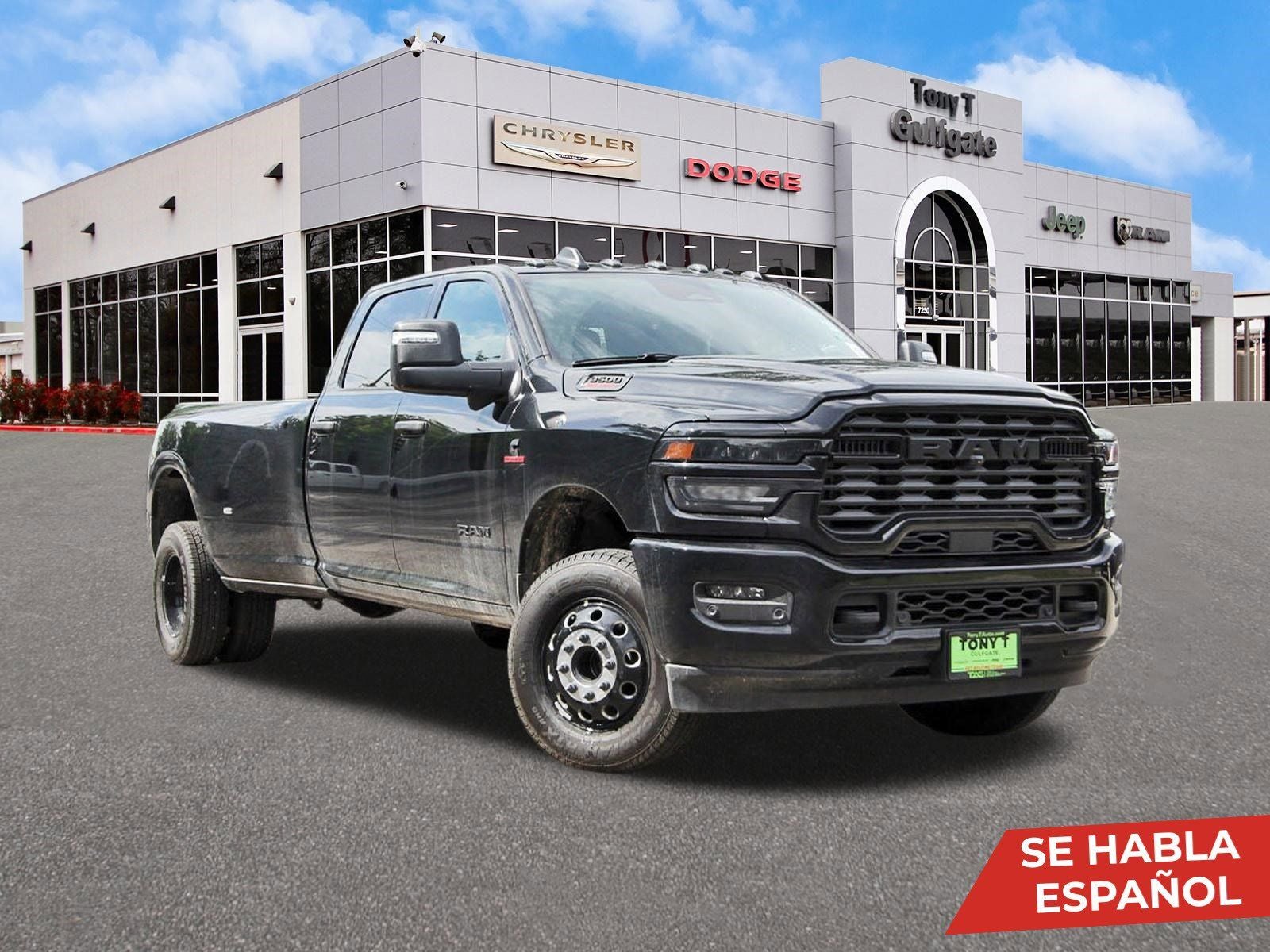 2026 RAM 3500 Big Horn Lone Star 4x4 Crew Cab 8' Box in Diamond Black Crystal Pearlcoat — front three-quarter view