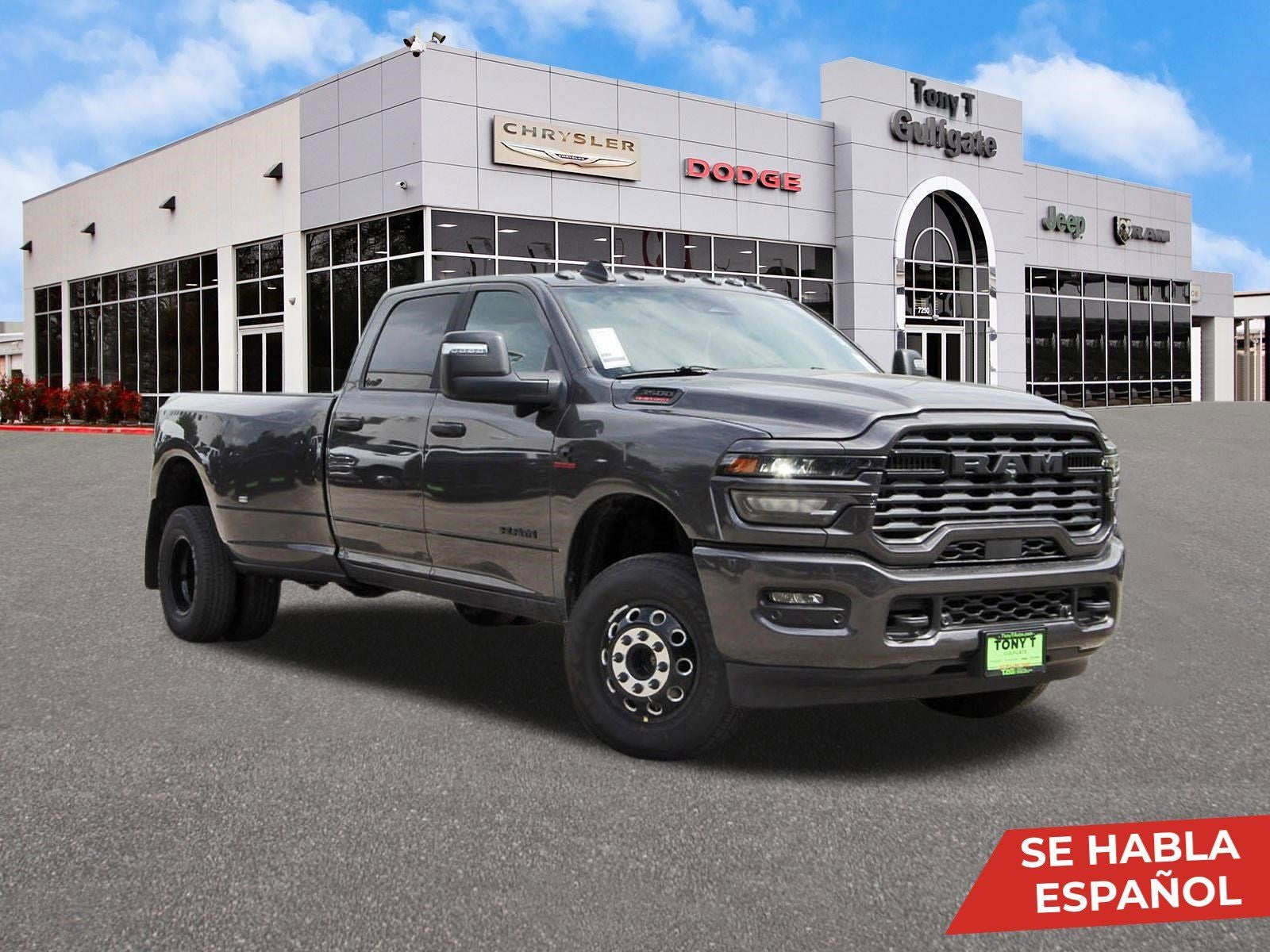 2026 RAM 3500 Big Horn Lone Star 4x4 Crew Cab 8' Box in Granite Crystal Metallic Clearcoat — front three-quarter view