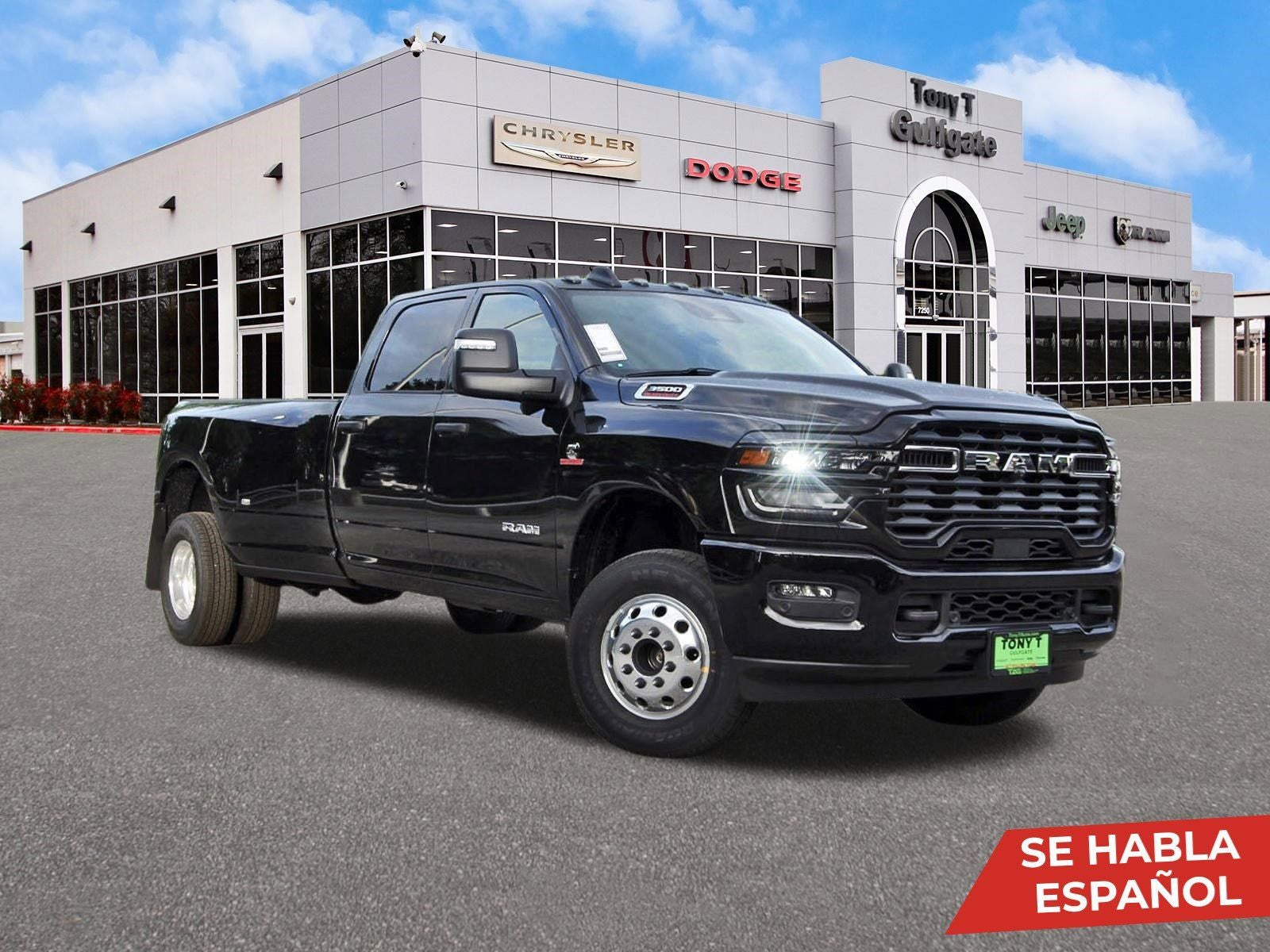 2026 RAM 3500 Big Horn Lone Star 4x4 Crew Cab 8' Box in Diamond Black Crystal Pearlcoat — front three-quarter view