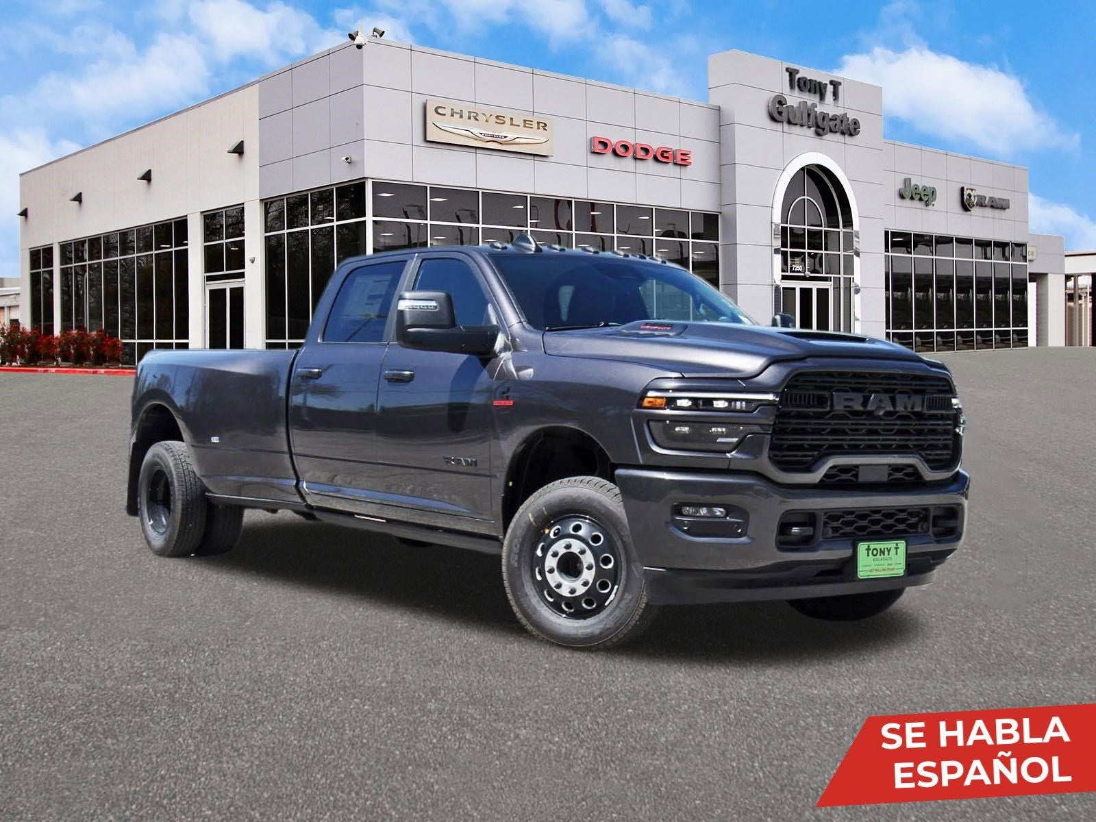 2026 RAM 3500 Laramie 4x4 Crew Cab 8' Box in Granite Crystal Metallic Clearcoat — front three-quarter view